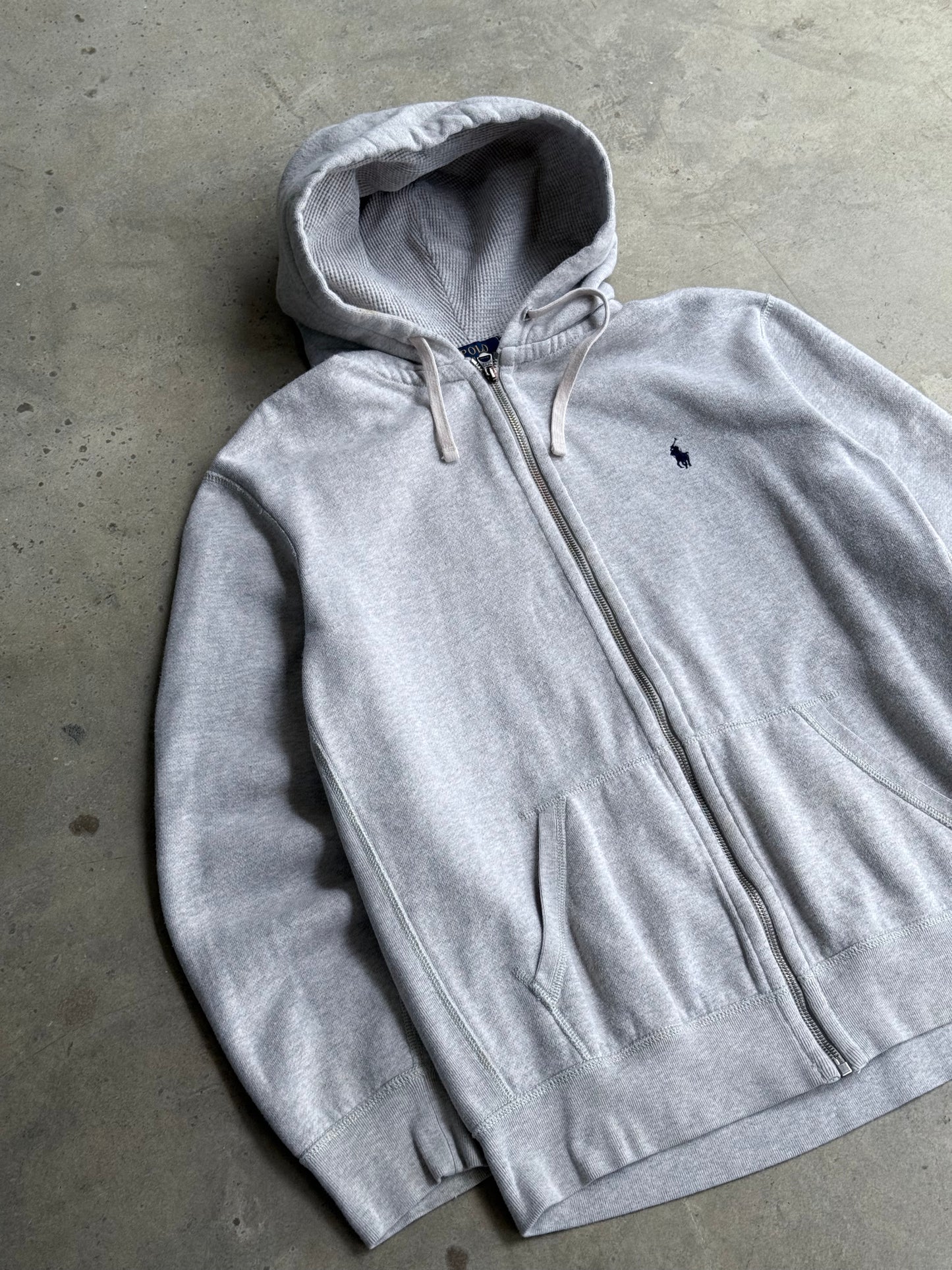 Vintage Heather Grey Polo Ralp Lauren Zip-Up Hoodie - XL