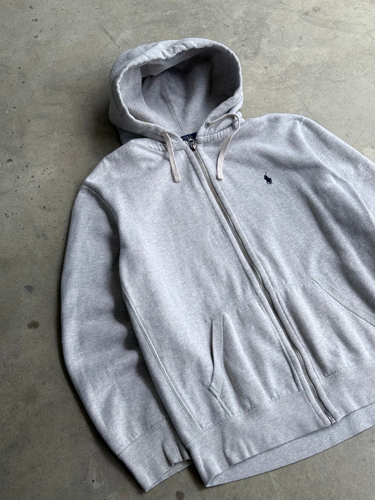 Vintage Heather Grey Polo Ralp Lauren Zip-Up Hoodie - XL