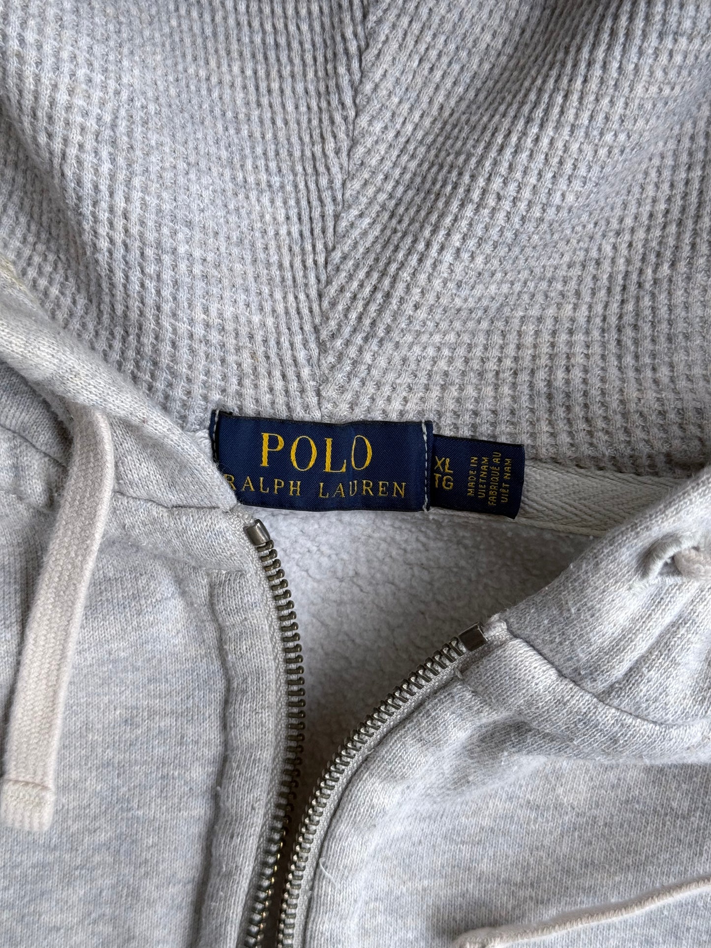 Vintage Heather Grey Polo Ralp Lauren Zip-Up Hoodie - XL