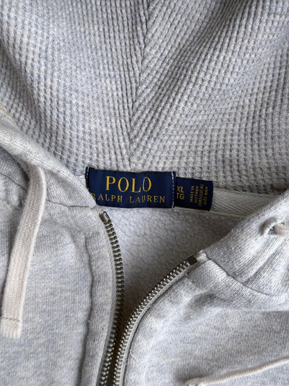 Vintage Heather Grey Polo Ralp Lauren Zip-Up Hoodie - XL