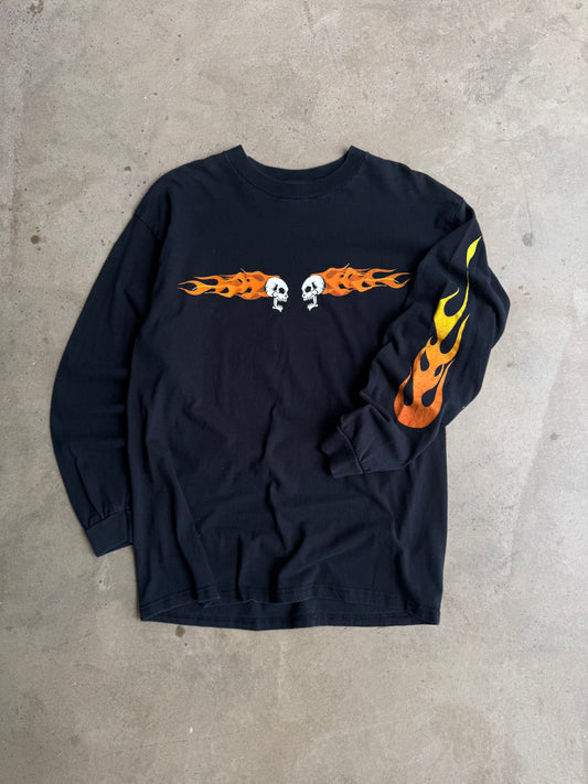 Vintage Flaming Skull Long Sleeve Tee - L