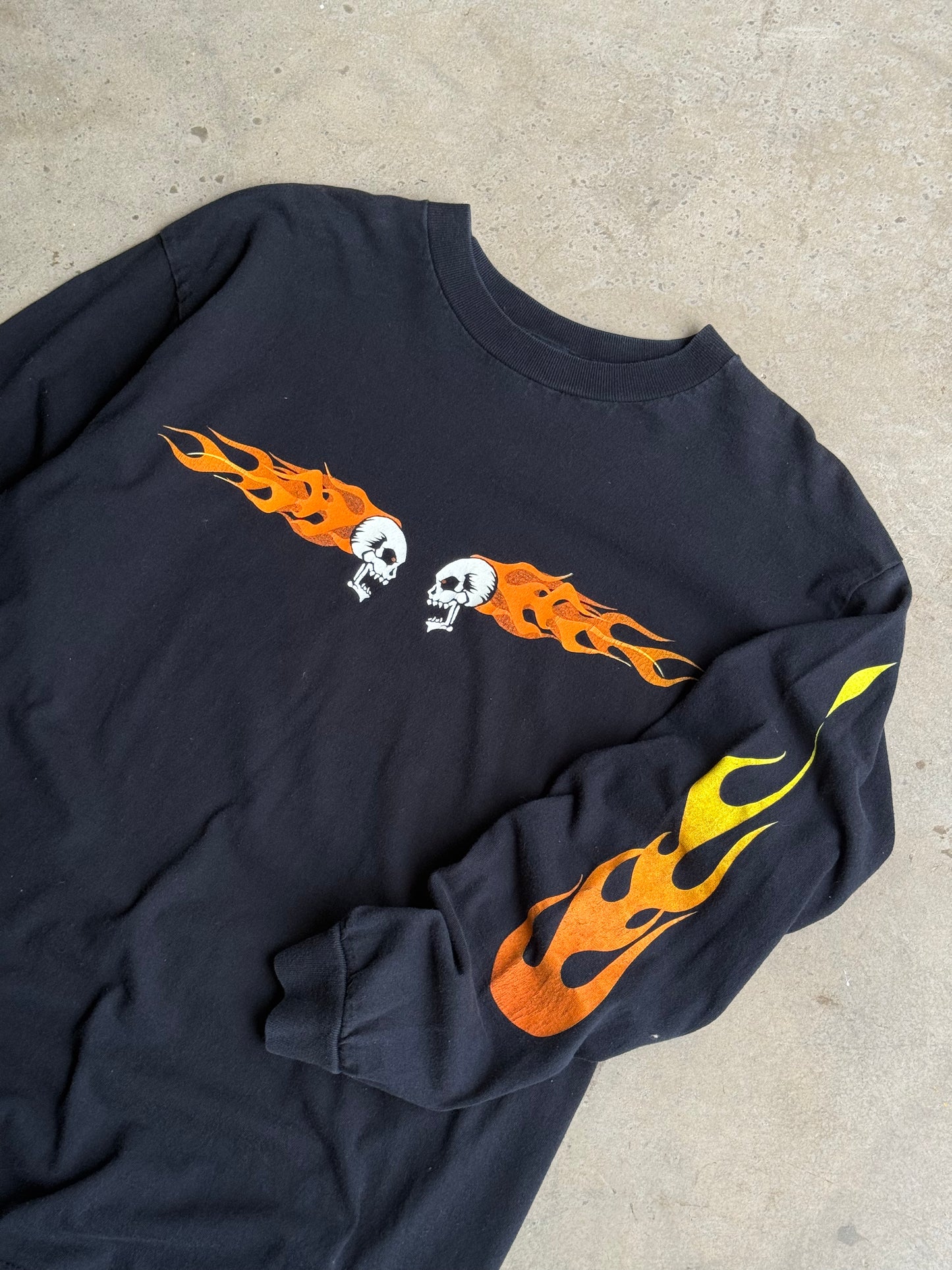 Vintage Flaming Skull Long Sleeve Tee - L