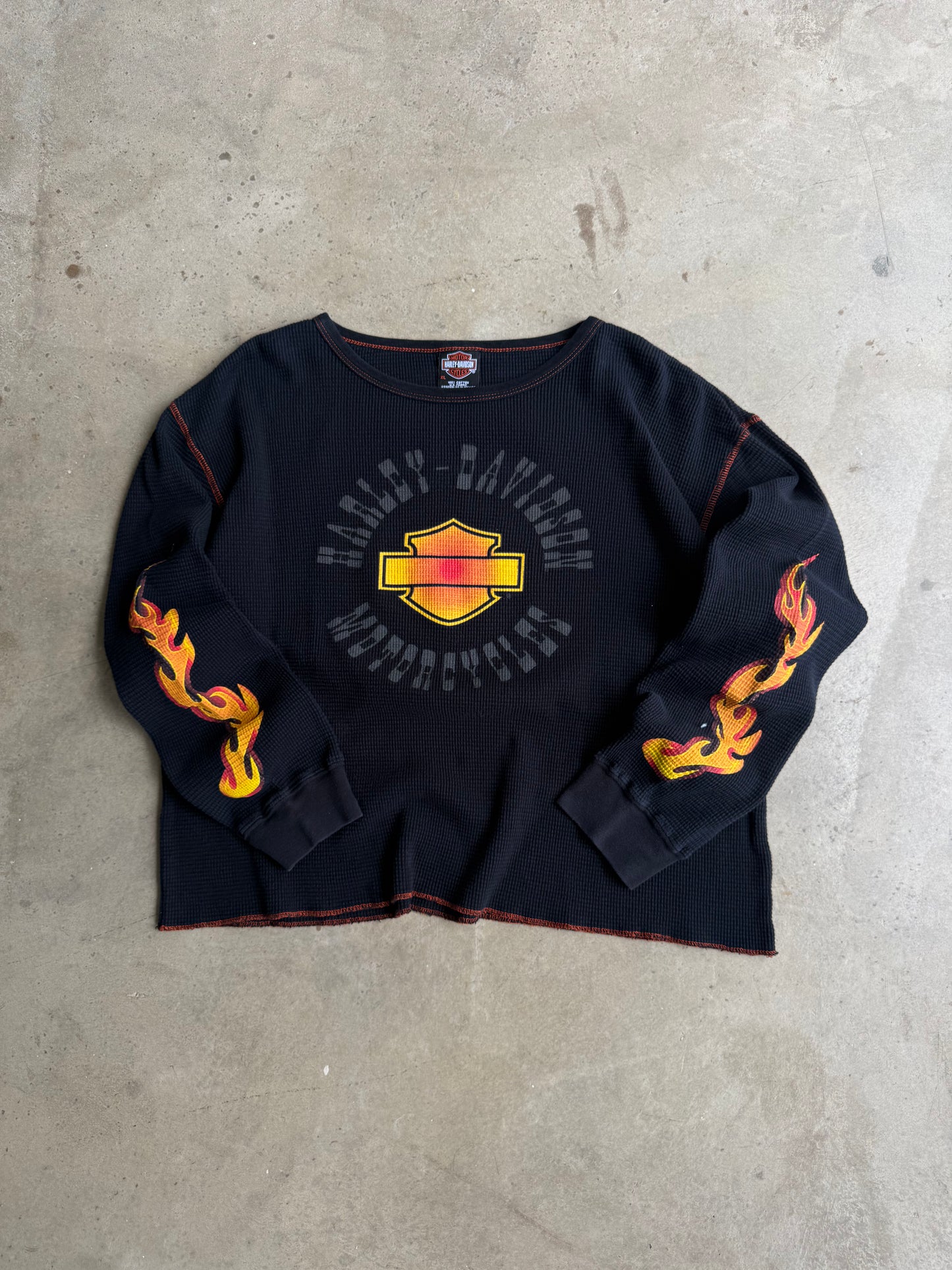 Vintage Harley Davidson Flame Thermal Long Sleeve Tee - XL