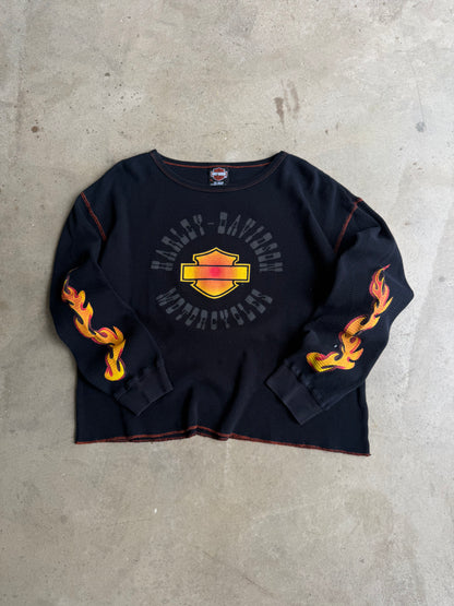 Vintage Harley Davidson Flame Thermal Long Sleeve Tee - XL