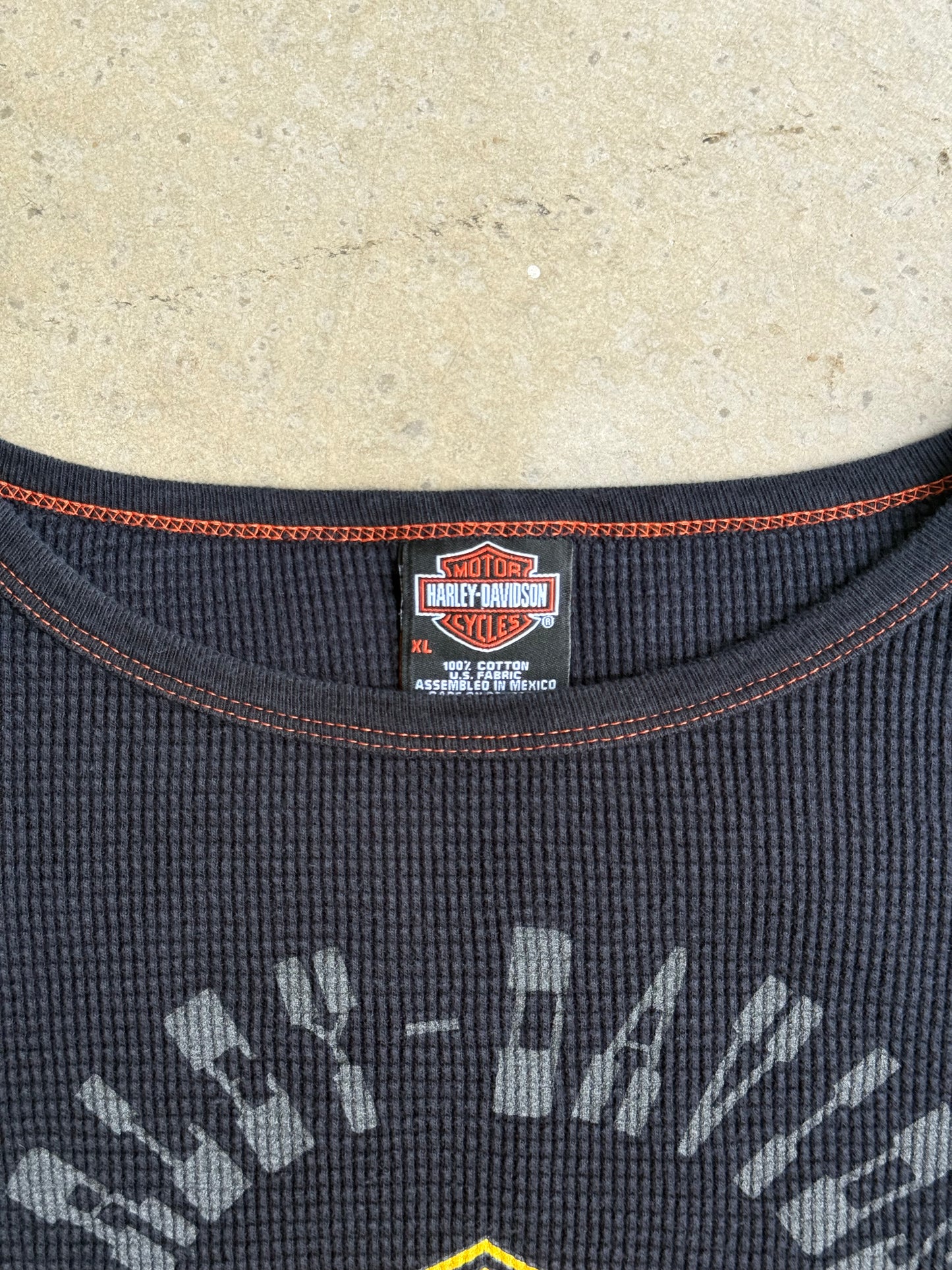 Vintage Harley Davidson Flame Thermal Long Sleeve Tee - XL