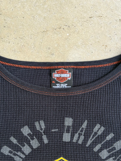 Vintage Harley Davidson Flame Thermal Long Sleeve Tee - XL
