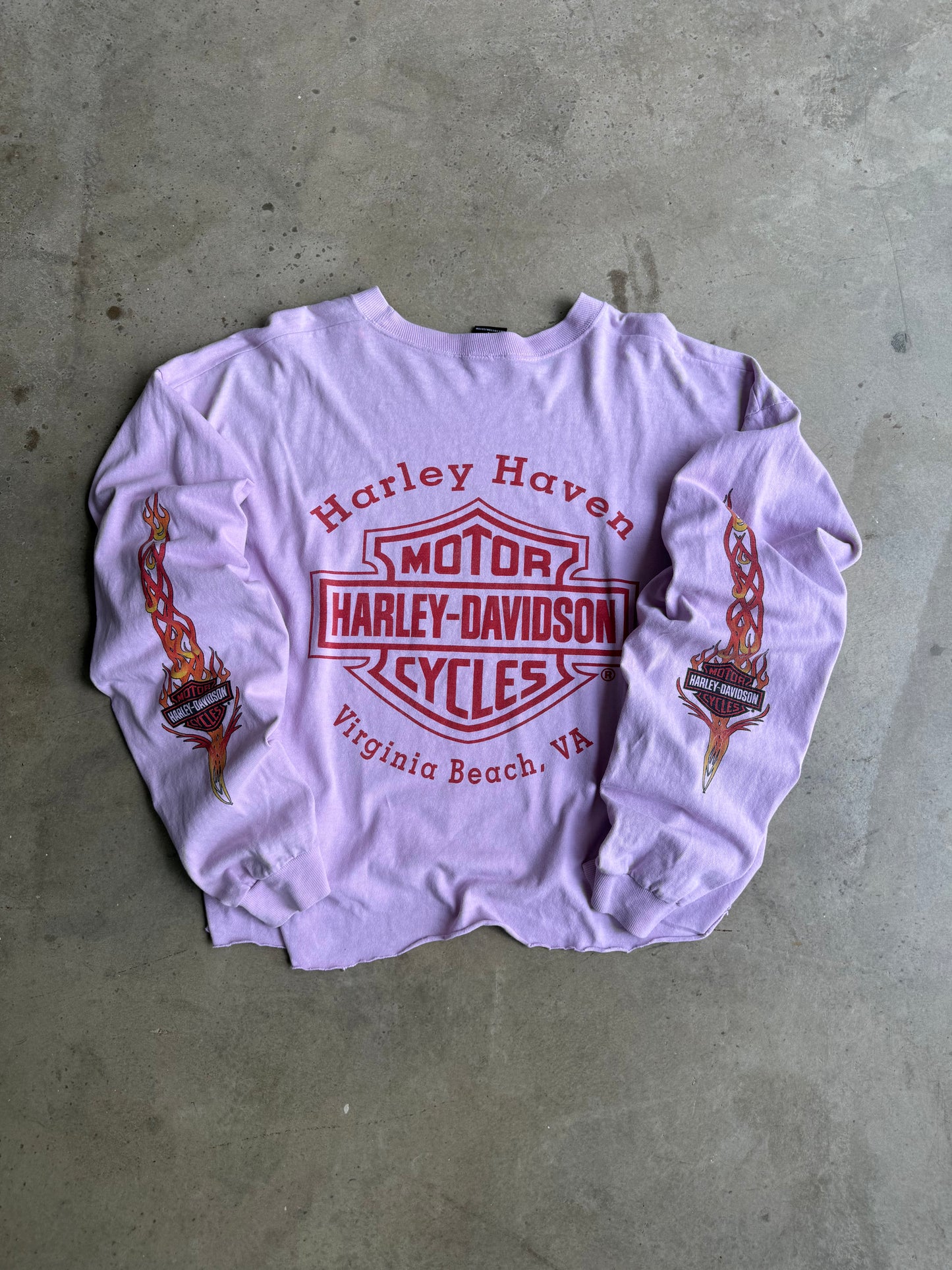 Vintage Cropped Pink Harley Davidson Flame Long Sleeve Tee - L