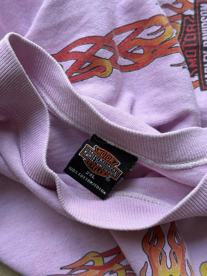 Vintage Cropped Pink Harley Davidson Flame Long Sleeve Tee - L