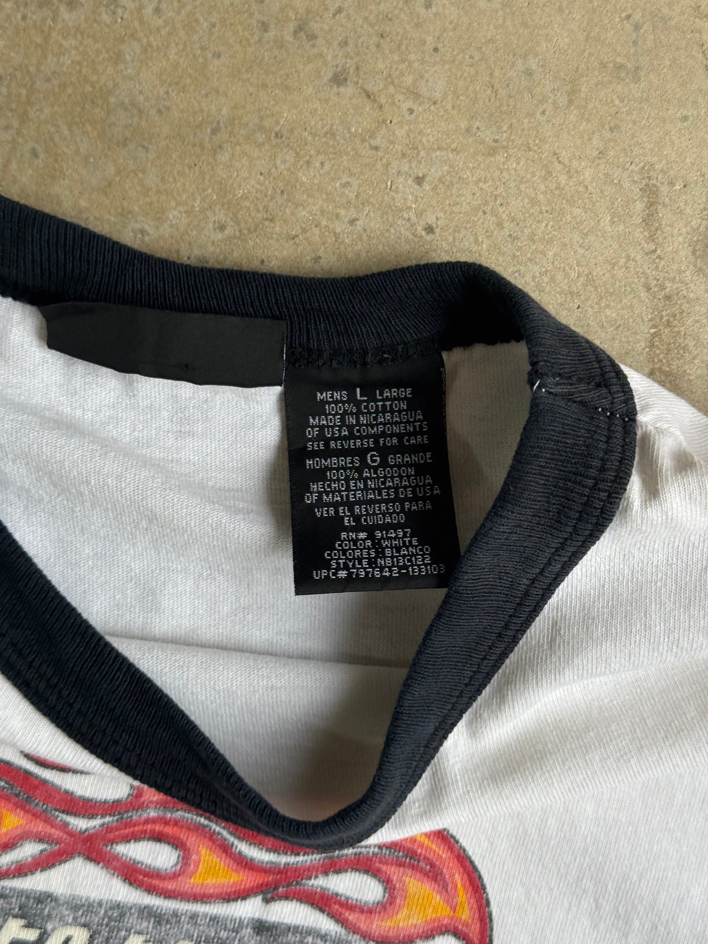 Vintage Faded Flame Ringer Tee - L