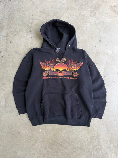 Vintage Harley Davidson Flame Skull Hoodie - XL