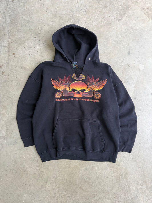 Vintage Harley Davidson Flame Skull Hoodie - XL