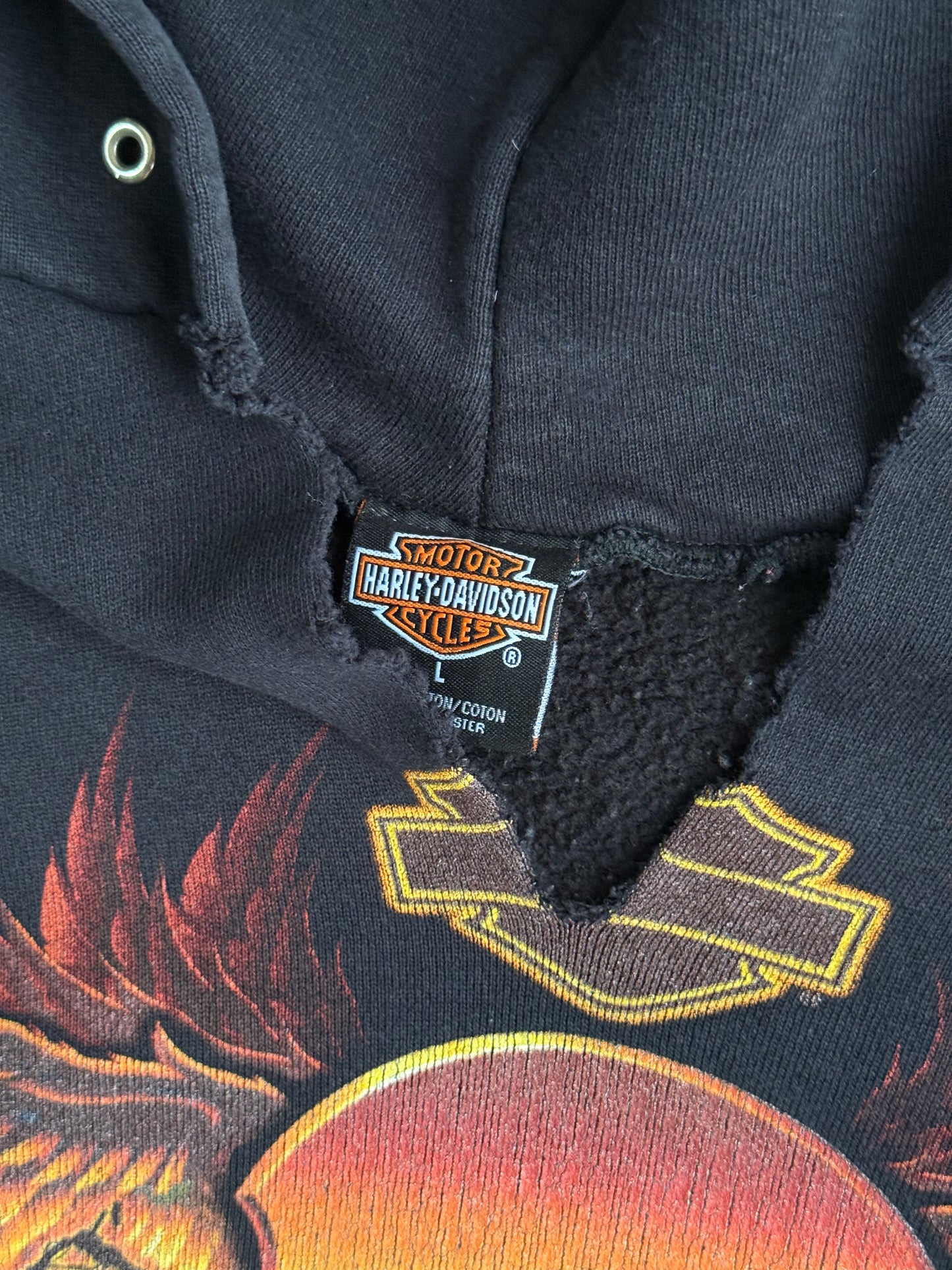 Vintage Harley Davidson Flame Skull Hoodie - XL