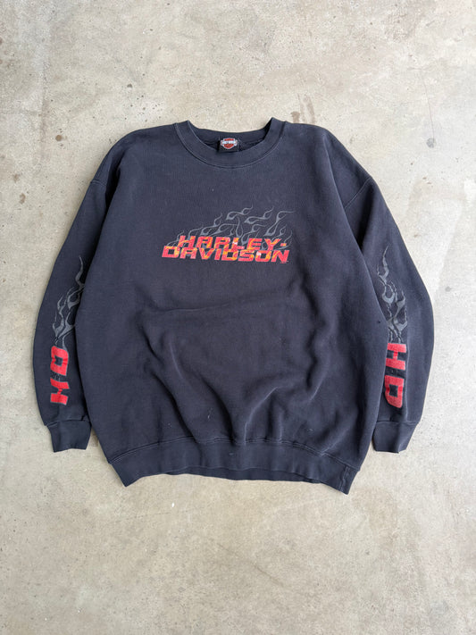 Vintage Harley Davidson Flame Sleeve Crew - XL