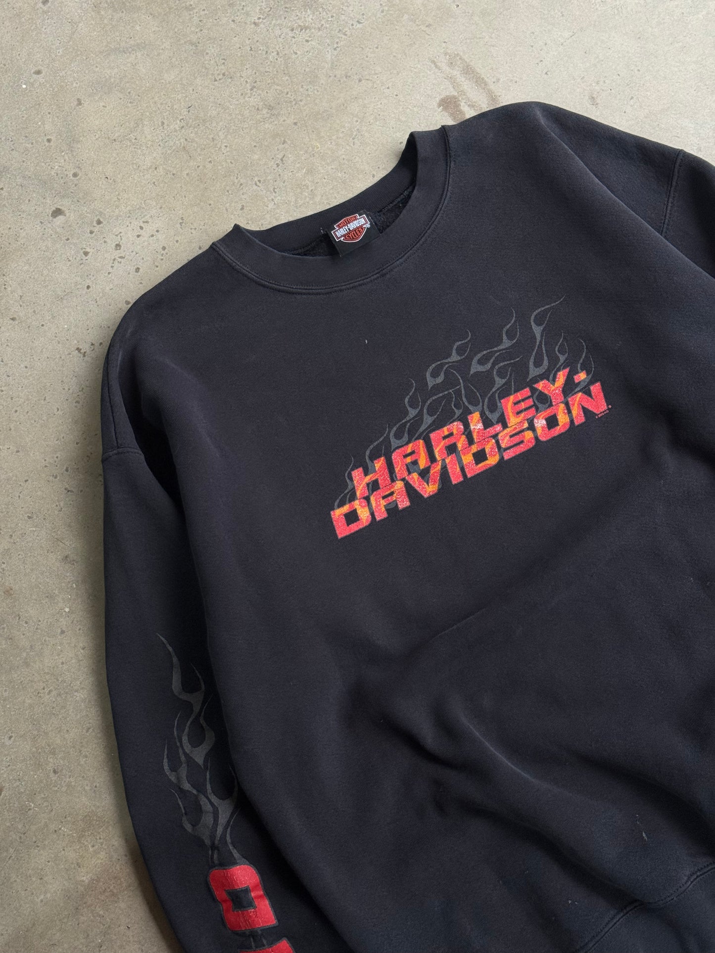 Vintage Harley Davidson Flame Sleeve Crew - XL