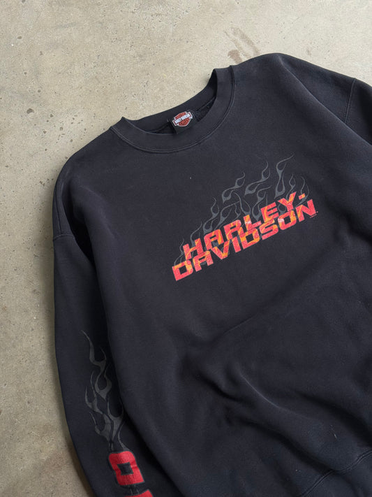Vintage Harley Davidson Flame Sleeve Crew - XL