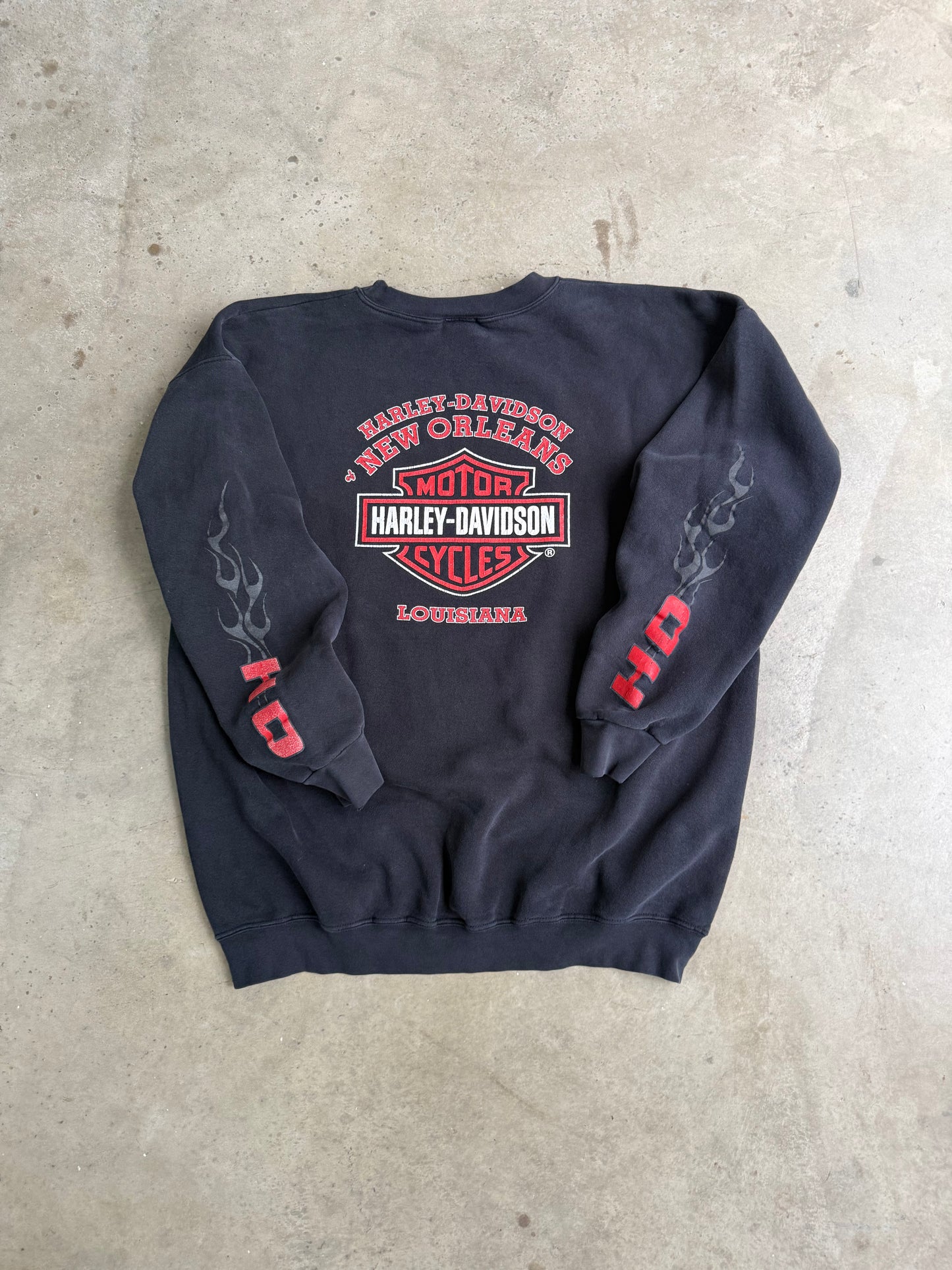 Vintage Harley Davidson Flame Sleeve Crew - XL