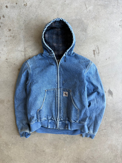 Vintage Faded Denim Carhartt Hooded Jacket - M DZ