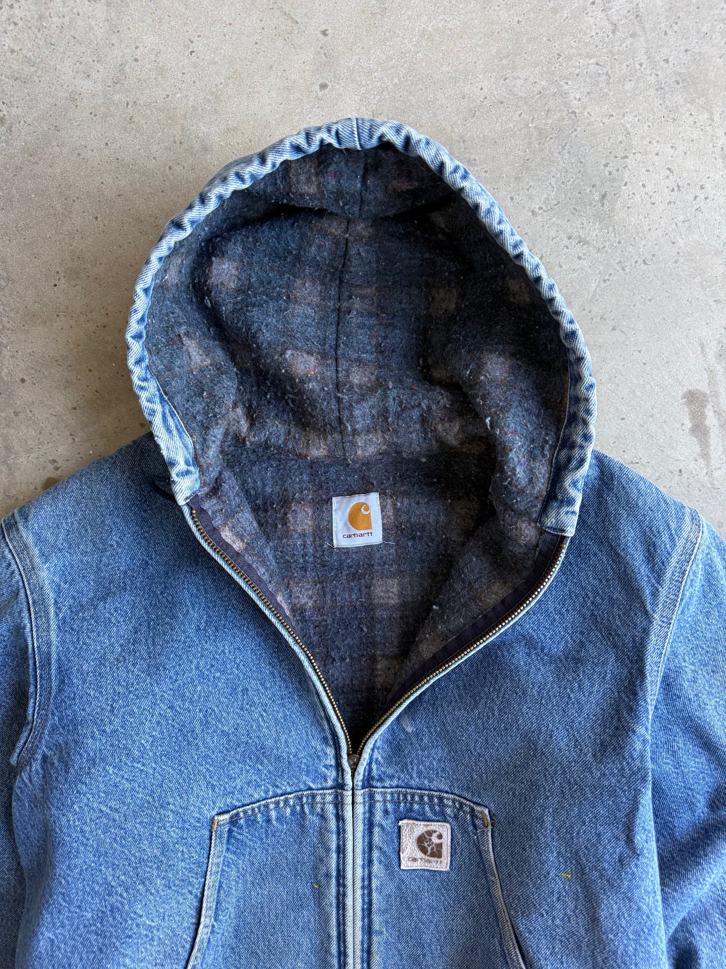 Vintage Faded Denim Carhartt Hooded Jacket - M DZ