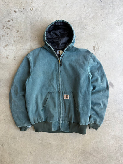 Vintage Faded Forest Green Carhartt Hooded Jacket - XL