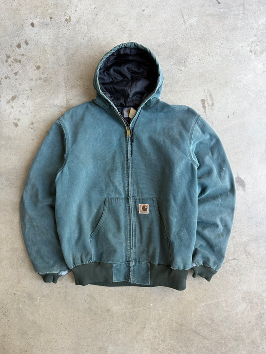 Vintage Faded Forest Green Carhartt Hooded Jacket - XL