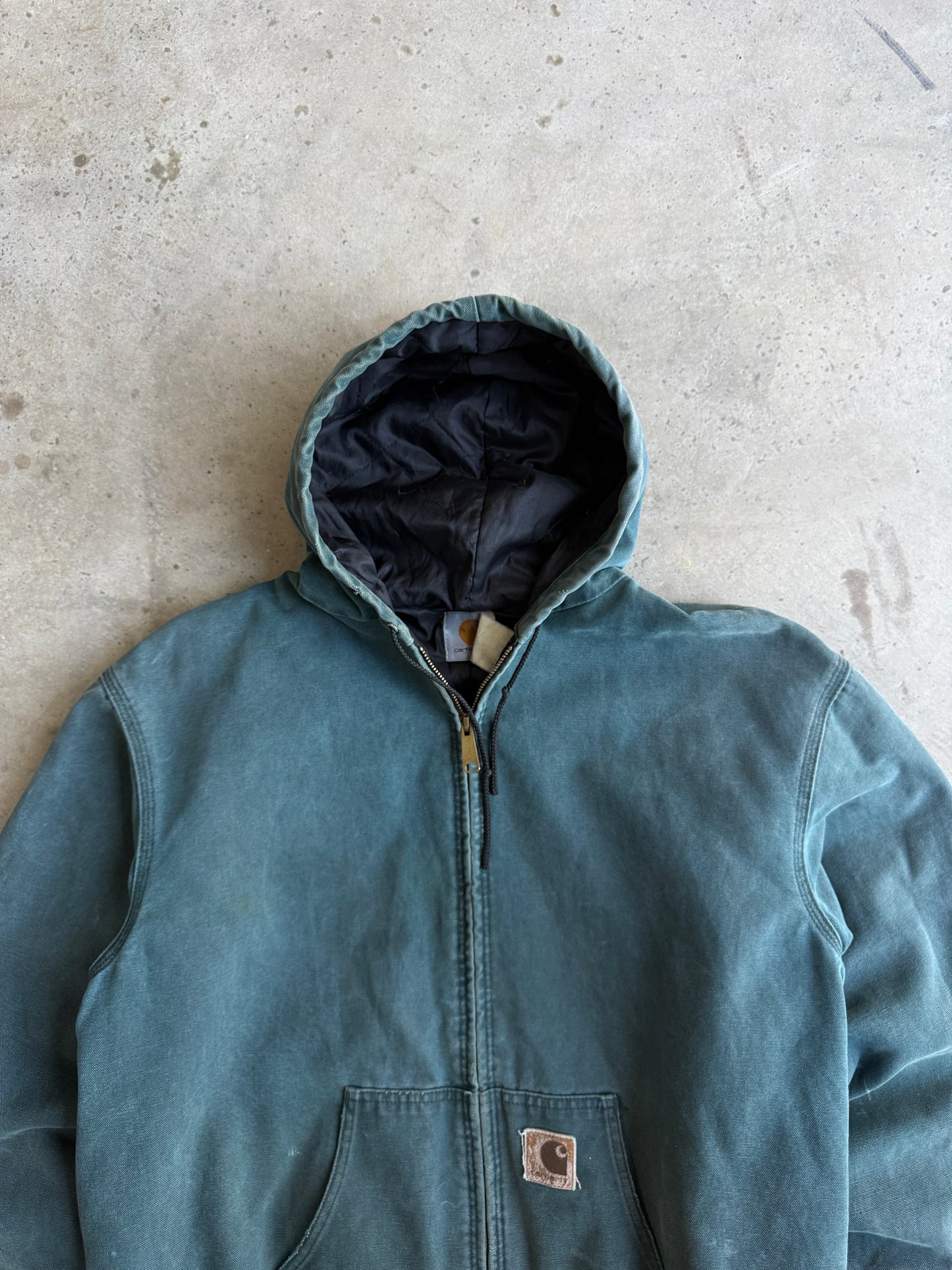 Vintage Faded Forest Green Carhartt Hooded Jacket - XL