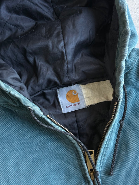 Vintage Faded Forest Green Carhartt Hooded Jacket - XL