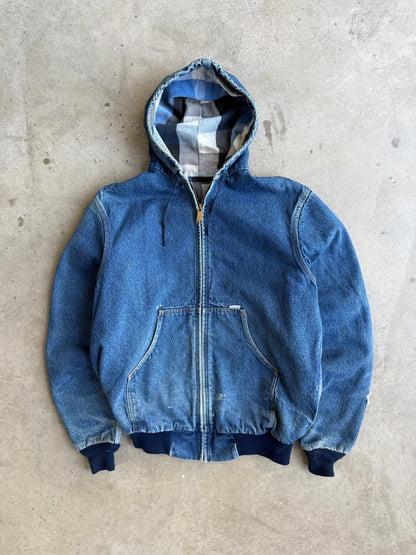Vintage Faded Flanel Lined Denim Carhartt Hooded Jacket - M