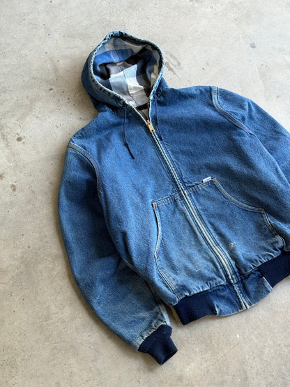 Vintage Faded Flanel Lined Denim Carhartt Hooded Jacket - M