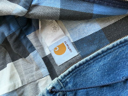 Vintage Faded Flanel Lined Denim Carhartt Hooded Jacket - M