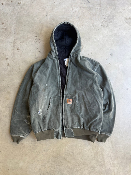 Vintage Faded & Distressed Green Carhartt Hooded Jacket - XL