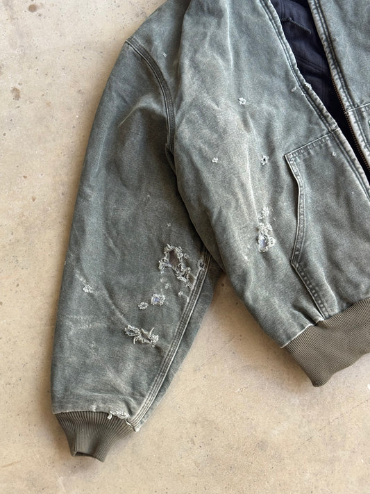 Vintage Faded & Distressed Green Carhartt Hooded Jacket - XL