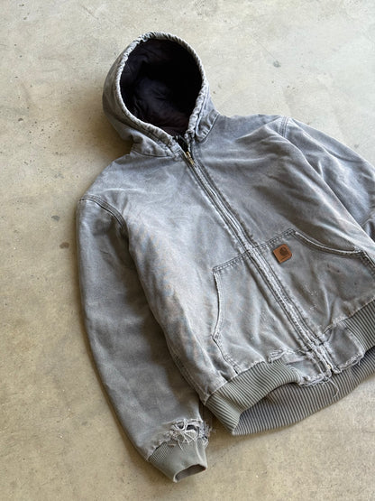 Vintage Faded & Distressed Charcoal Grey Hooded Carhartt Jacket - M