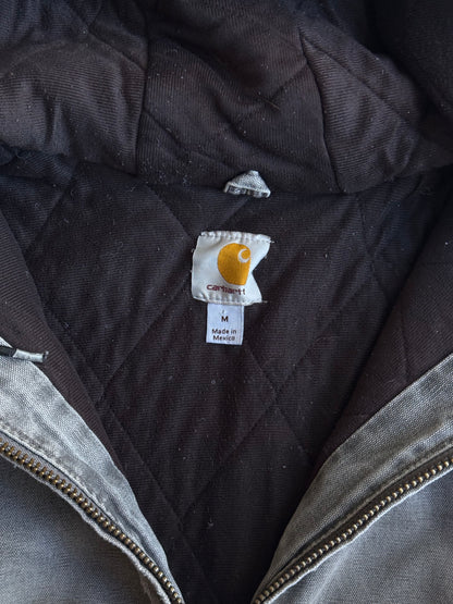 Vintage Faded & Distressed Charcoal Grey Hooded Carhartt Jacket - M