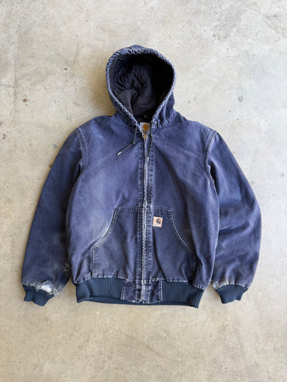 Vintage Faded & Distressed Navy Blue Carhartt Hooded Jacket - S DZ