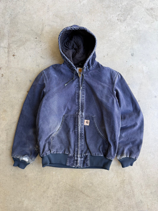 Vintage Faded & Distressed Navy Blue Carhartt Hooded Jacket - S DZ