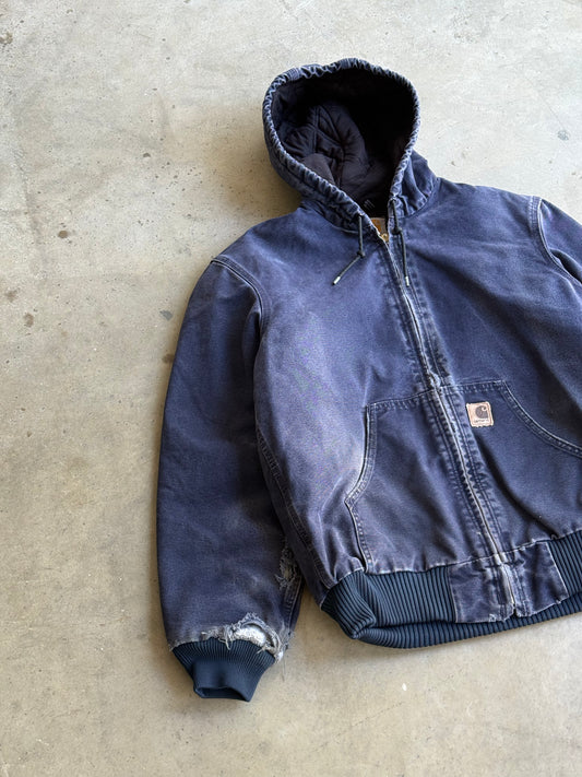 Vintage Faded & Distressed Navy Blue Carhartt Hooded Jacket - S DZ