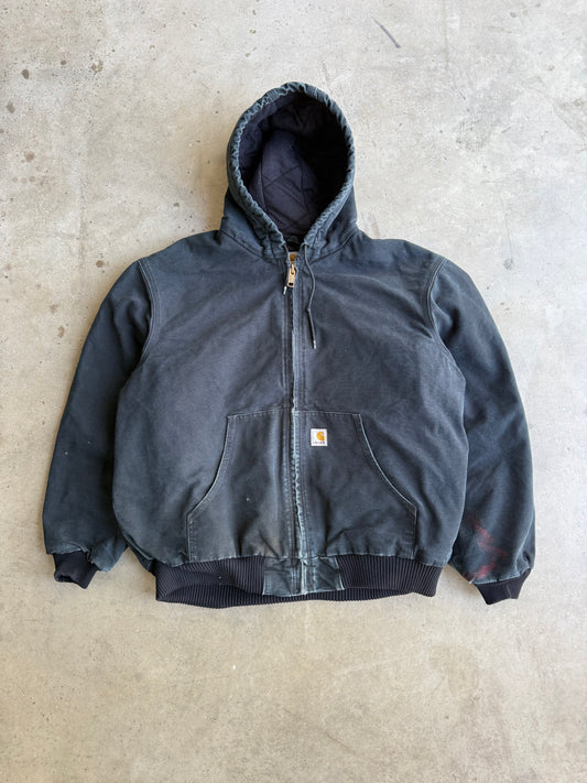 Vintage Faded Black Carhartt Hooded Jacket - XL