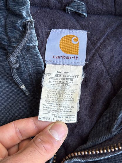Vintage Faded Black Carhartt Hooded Jacket - XL