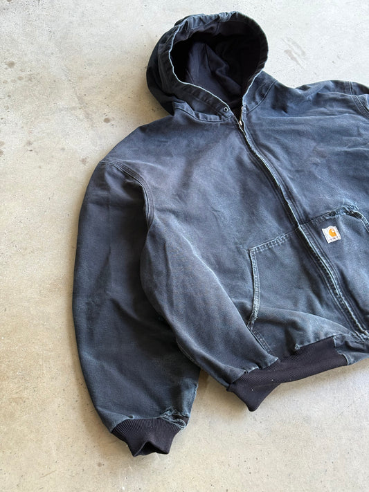 Vintage Faded & Distressed Black Carhartt Hooded Jacket - XXL