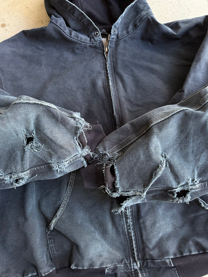 Vintage Faded & Distressed Black Carhartt Hooded Jacket - XXL