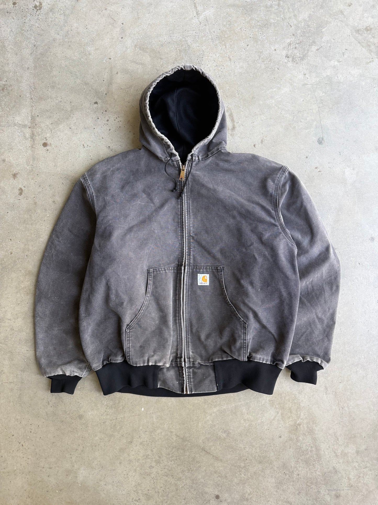 Vintage Faded Carcoal Black Carhartt Hooded Jacket - XL