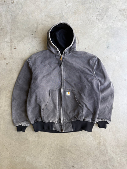 Vintage Faded Carcoal Black Carhartt Hooded Jacket - XL