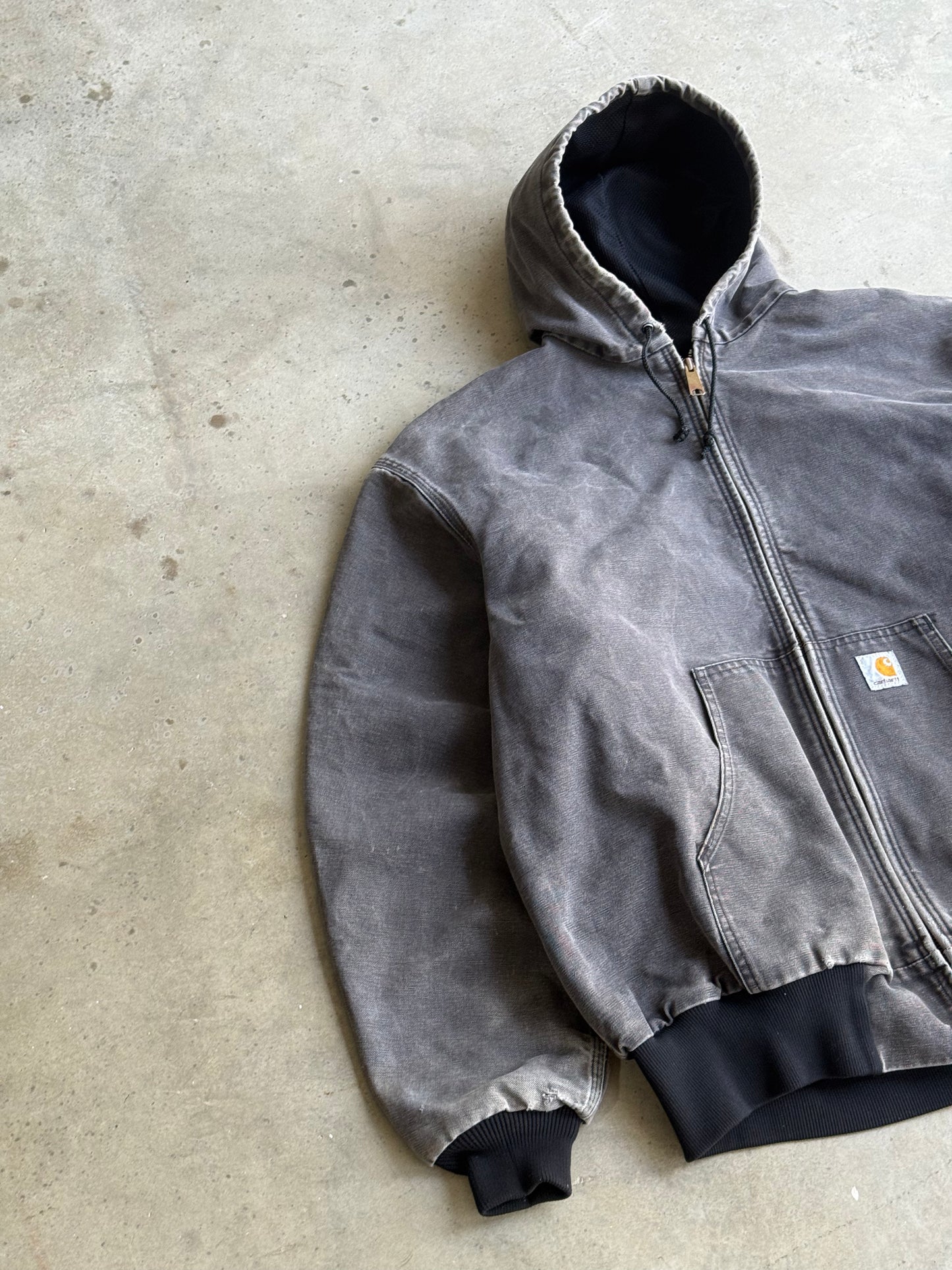Vintage Faded Carcoal Black Carhartt Hooded Jacket - XL