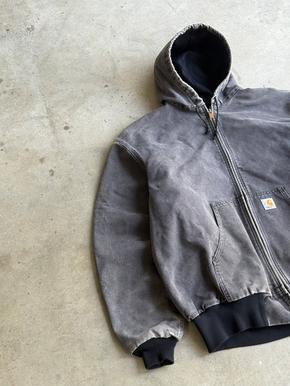 Vintage Faded Carcoal Black Carhartt Hooded Jacket - XL