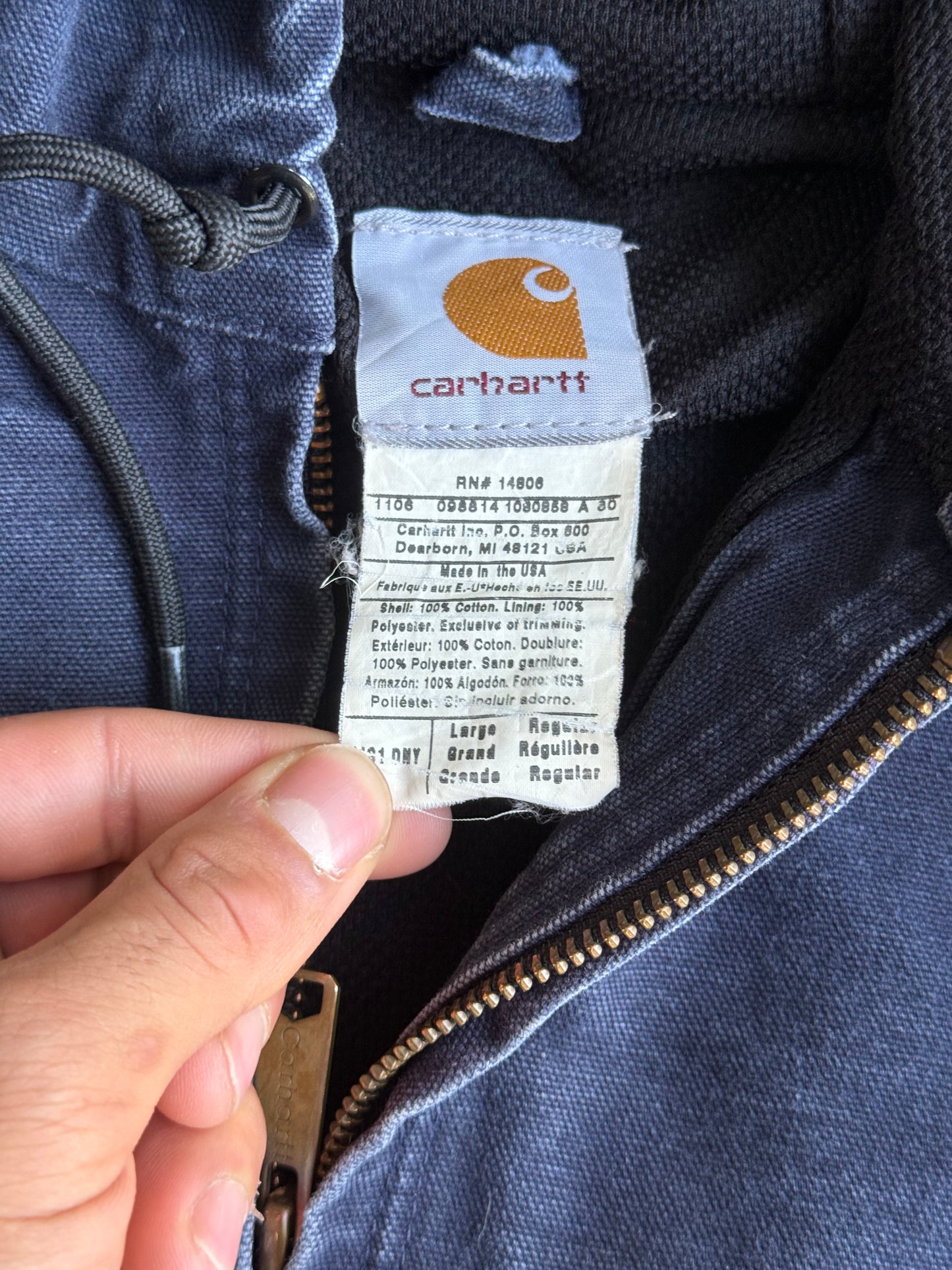 Vintage Navy Blue Hooded Carhartt Jacket - L