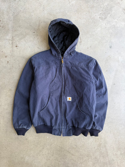 Vintage Navy Blue Hooded Carhartt Jacket - M