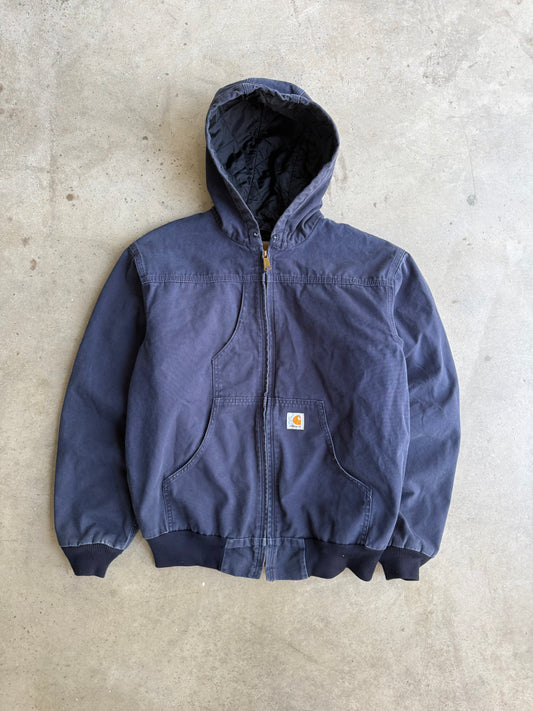 Vintage Navy Blue Hooded Carhartt Jacket - M