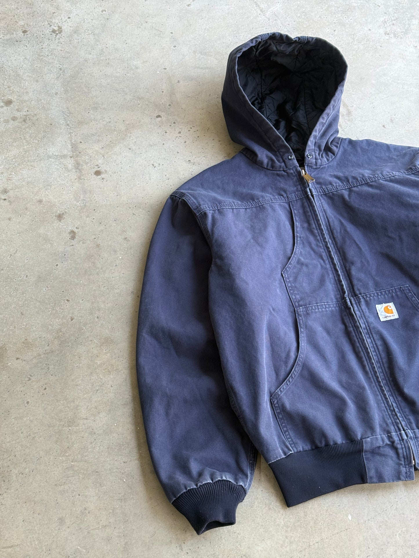 Vintage Navy Blue Hooded Carhartt Jacket - M