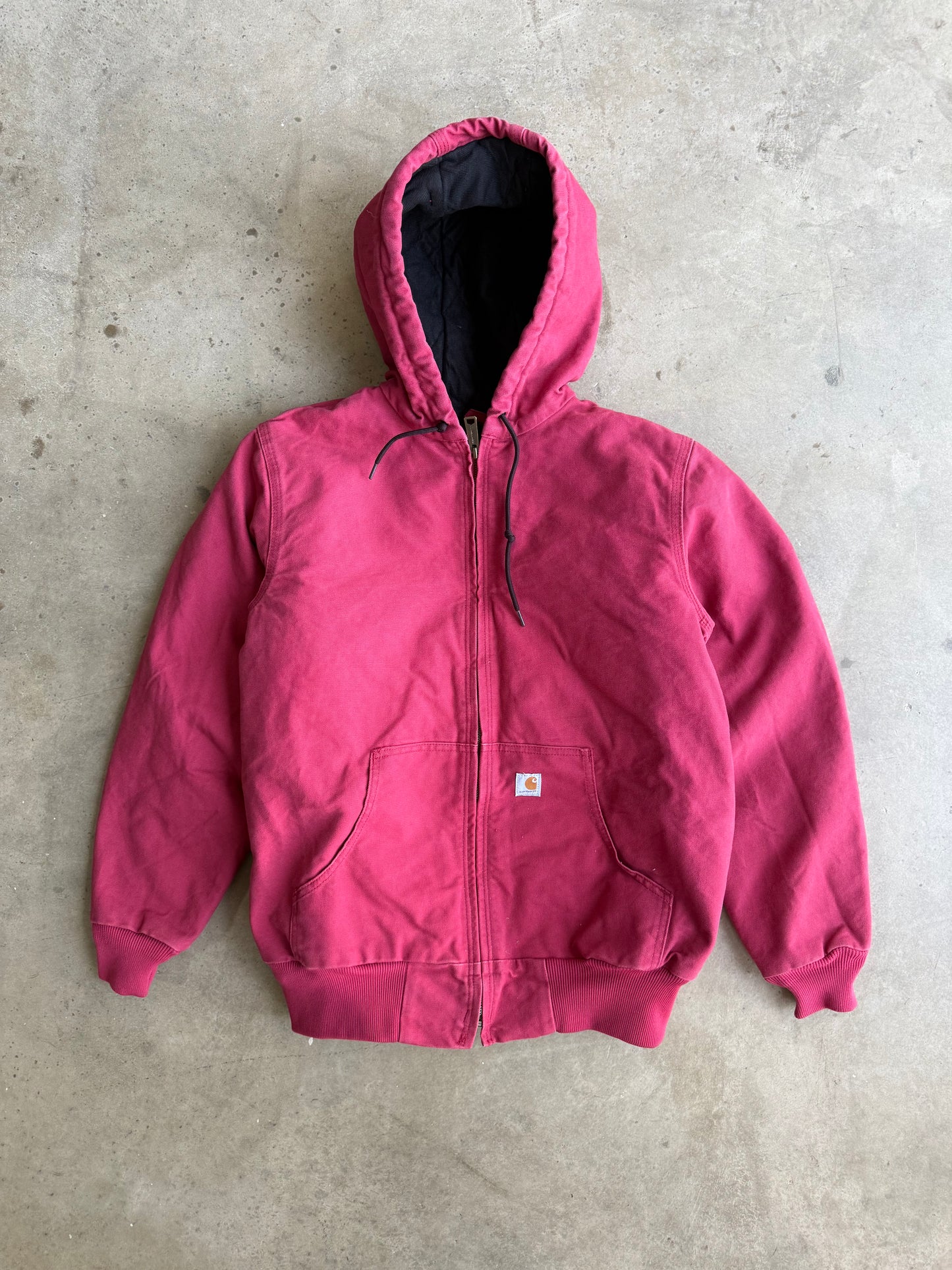 Vintage Pink/Red Hooded Crahartt Jacket - S
