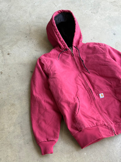 Vintage Pink/Red Hooded Crahartt Jacket - S